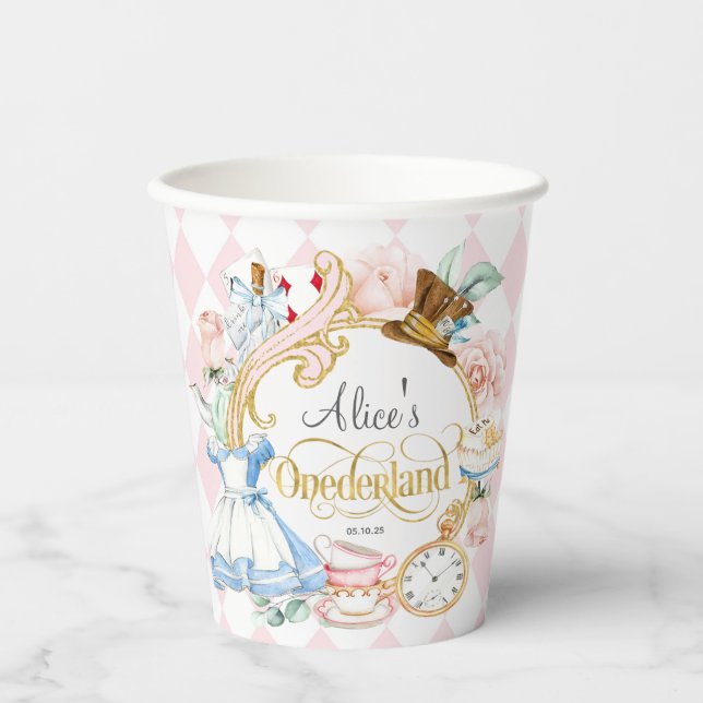 Alice in Onederland, girl 1st birthday Paper Cups (Front)