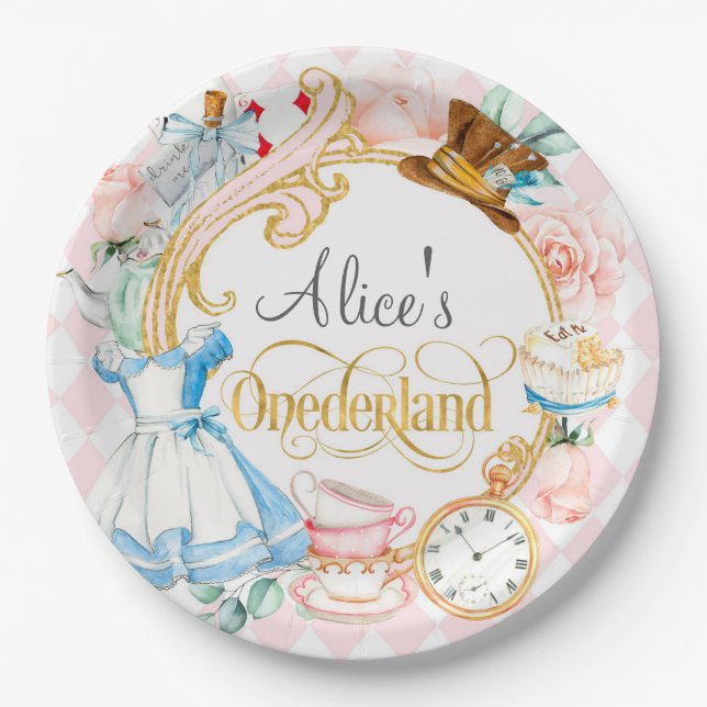 Alice in Onederland mad hater tea party birthday Paper Plate (Front)