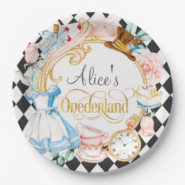Alice in Onederland mad hatter tea party birthday  Paper Plate (Front)