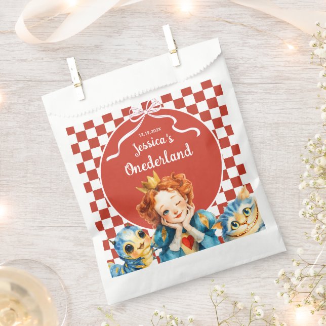 Alice in ONEDERLAND Queen of Hearts 1st Birthday  Favour Bag (Clipped)
