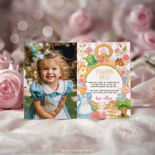 Alice in Onederland Tea Party Birthday Photo Thank You Card