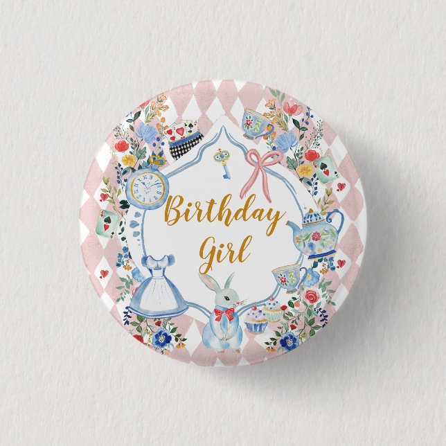 Alice in Onederland Whimsical Birthday 3 Cm Round Badge (Front)
