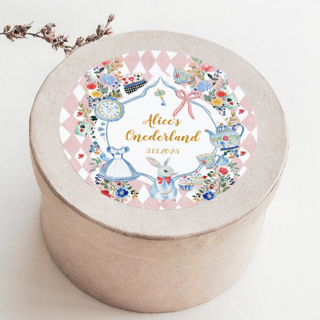 Alice in Onederland Whimsical Birthday Classic Round Sticker (Creator Uploaded)