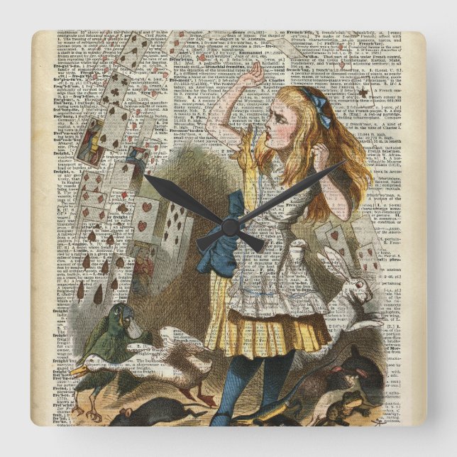 Alice in the wonderland square wall clock (Front)