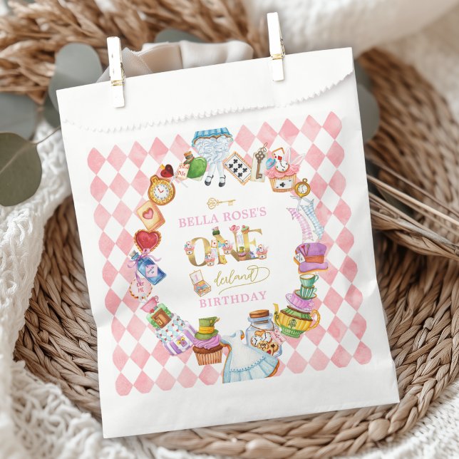 Alice in Wonderland 1st birthday Pink  Favour Bag (Creator Uploaded)
