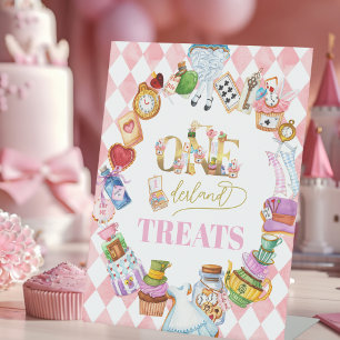 Alice in Wonderland 1st birthday Pink Favours Pedestal Sign