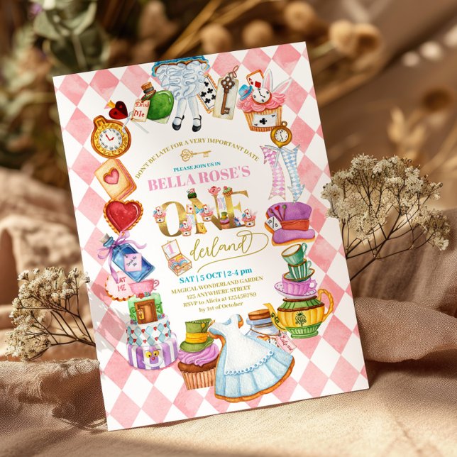Alice in Wonderland 1st birthday Pink Invitation (Creator Uploaded)