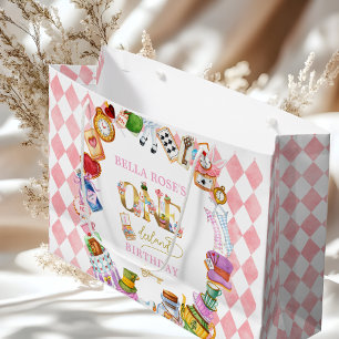 Alice in Wonderland 1st birthday Pink  Large Gift Bag