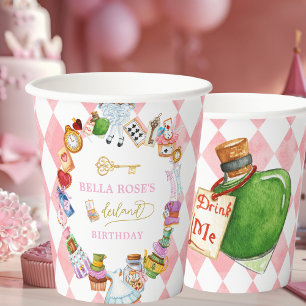 Alice in Wonderland 1st birthday Pink  Paper Cups
