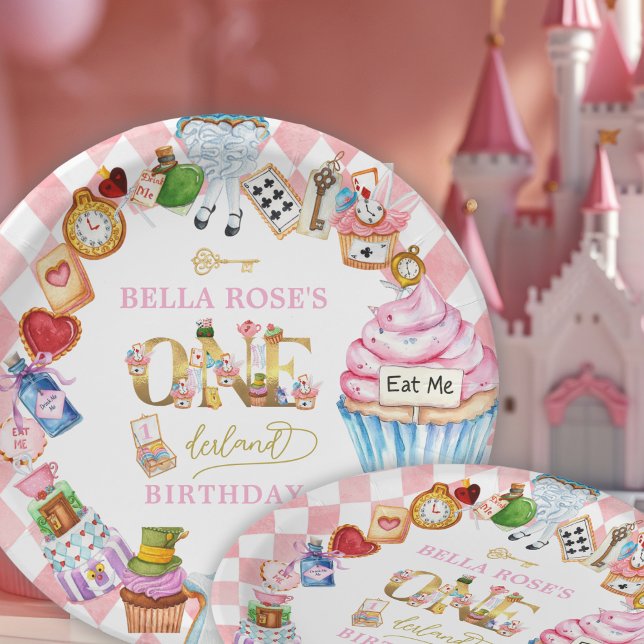 Alice in Wonderland 1st birthday Pink  Paper Plate (Creator Uploaded)