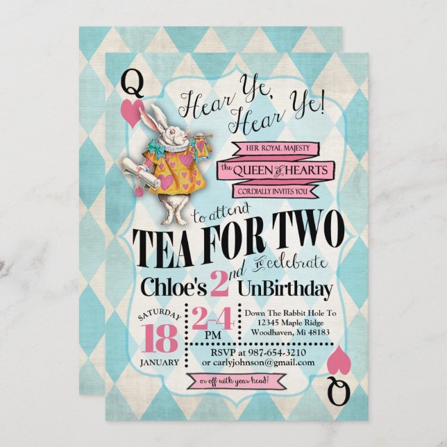 Alice in Wonderland 2nd Birthday Invitations (Front/Back)