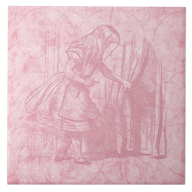 Alice in Wonderland Alice Finds Door Floral Art Ceramic Tile (Front)