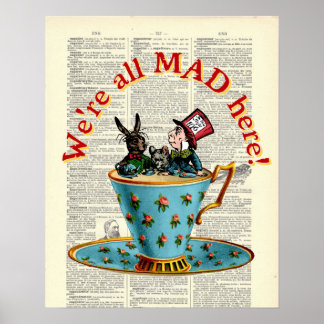 Alice in Wonderland All Mad Old Dictionary Page Poster