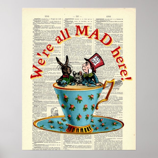 Alice in Wonderland All Mad Old Dictionary Page Poster (Front)