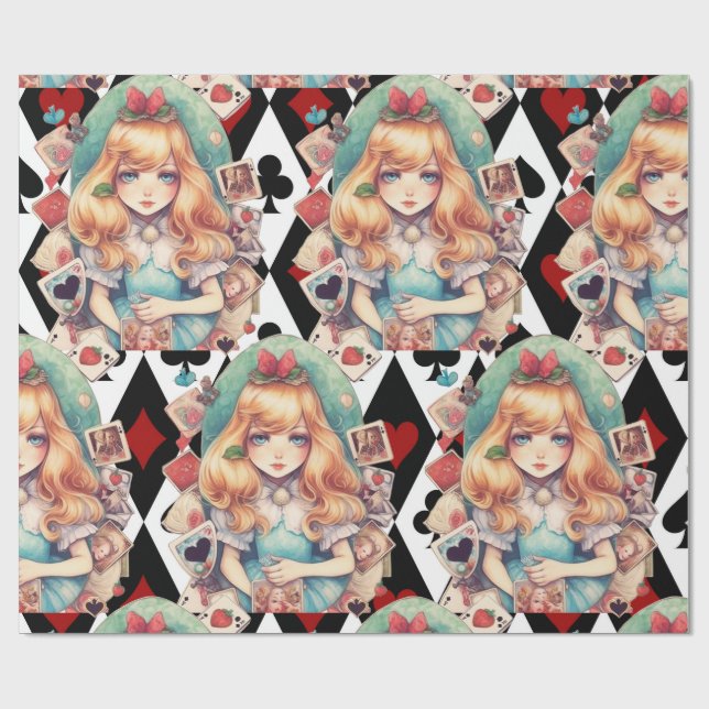 Alice in wonderland and Card Theme Wrapping Paper (Flat)