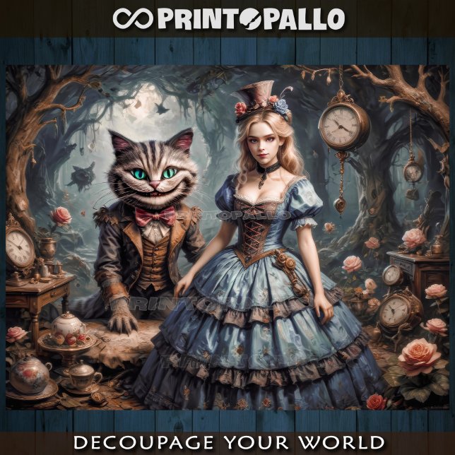 Alice in Wonderland and Cheshire Cat - Decoupage  Wrapping Paper Sheet (Creator Uploaded)