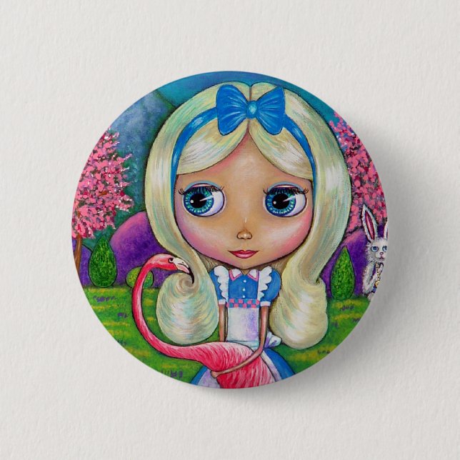 Alice in Wonderland and Flamingo Button (Front)
