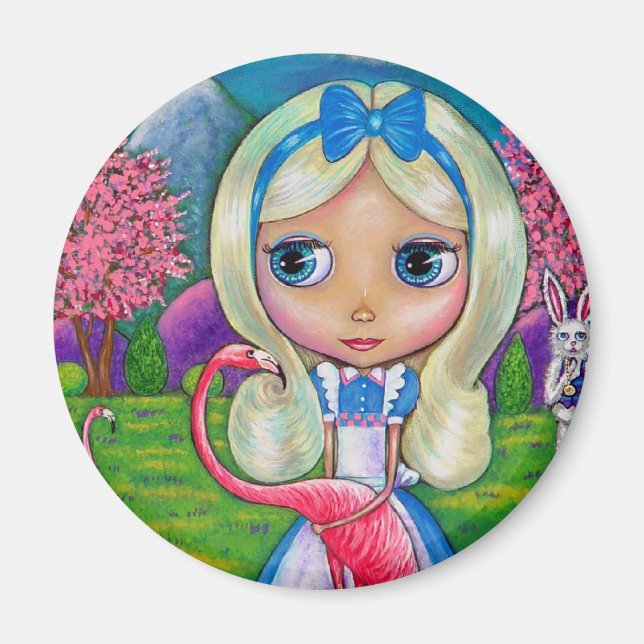 Alice in Wonderland and Flamingo Magnet (Front)
