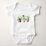 ALICE IN WONDERLAND AND FRIENDS BABY BODYSUIT<br><div class="desc">Alice ,  the Queen of Hearts,  the Mad Hatter,  The Duchess,  the Cheshire cat more friends form Wonderland. From Alice's Adventures in Wonderland - great fun!</div>