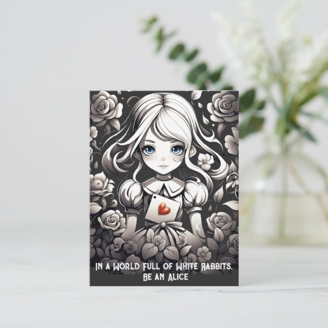 Alice in Wonderland and roses floral Fantasy Postcard (Standing Front)