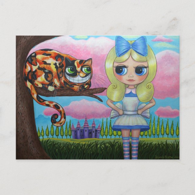 Alice In Wonderland and the Cheshire Cat Postcard (Front)