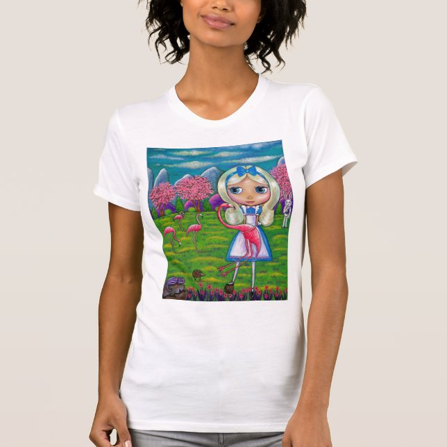 Alice in Wonderland and the Flamingoes T-Shirt (Front)