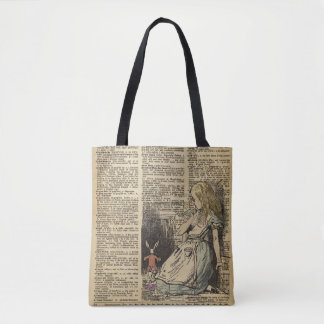 Alice In Wonderland and the White Rabbit Tote Bag