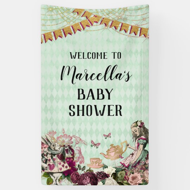 Alice in Wonderland Baby Shower Banner (Vertical)