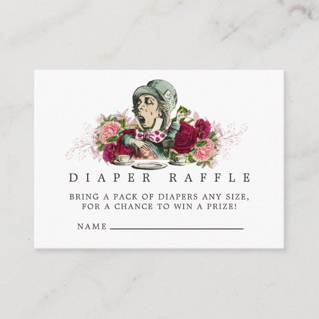 Alice In Wonderland Baby Shower Diaper Raffle Enclosure Card (Front)