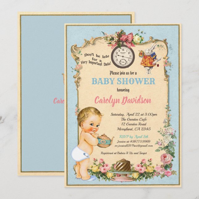 Alice in Wonderland Baby Shower Invitation (Front/Back)