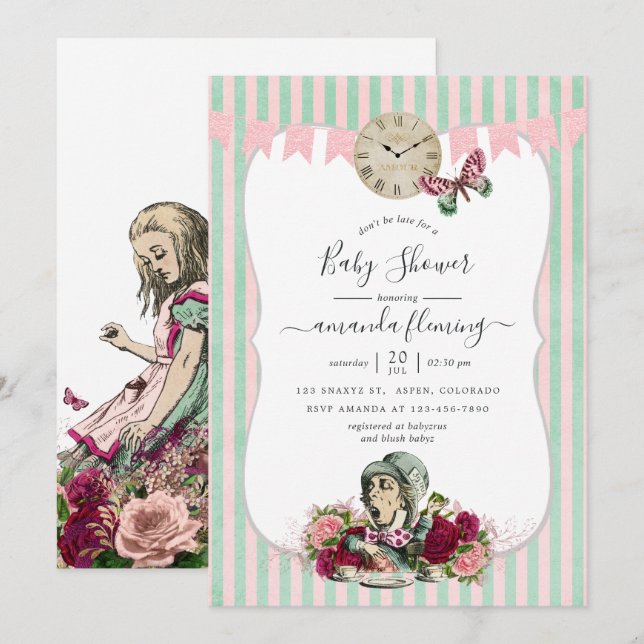 Alice In Wonderland Baby Shower Invitation (Front/Back)