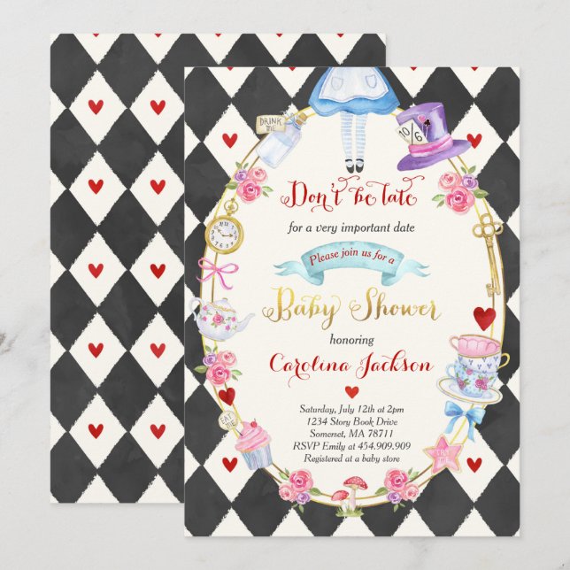 Alice In Wonderland Baby Shower Invitation (Front/Back)