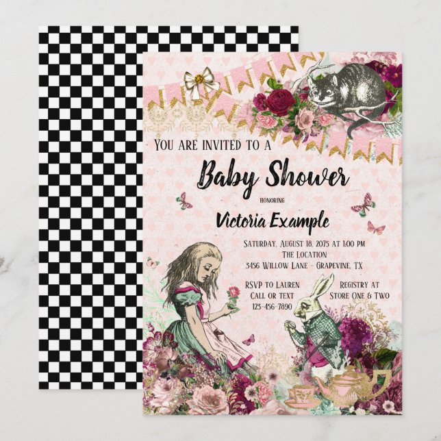 Alice in Wonderland Baby Shower Invitations (Front/Back)