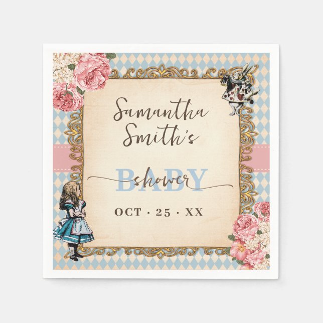 Alice in Wonderland Baby Shower Party Decor Napkin (Front)