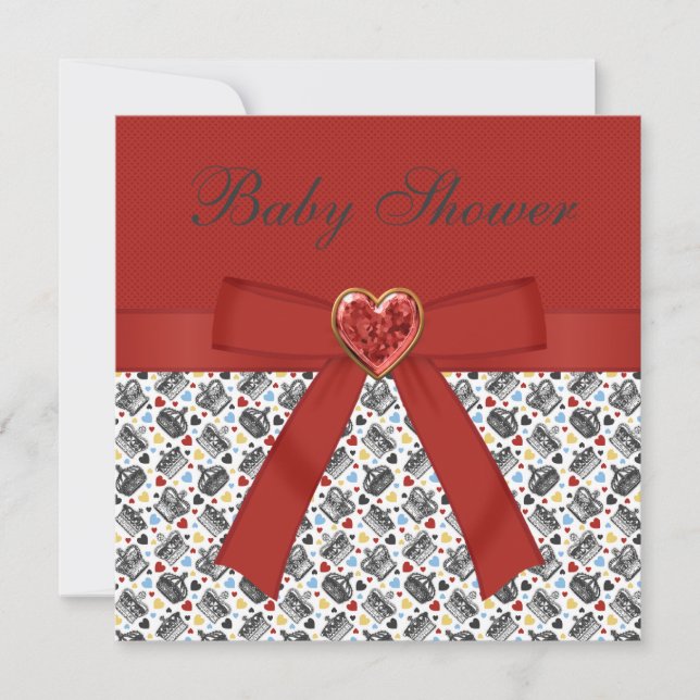 Alice in Wonderland Baby Shower Red Tea Party Invitation (Front)