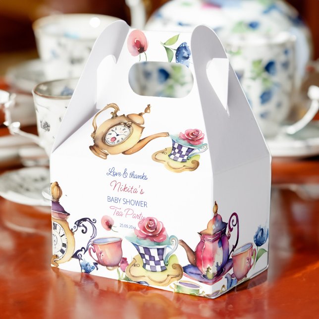 Alice in wonderland baby shower tea party favour box (Alice in wonderland baby shower tea party favors personalized favor box elegant vintage tea party)