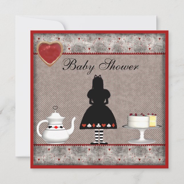 Alice in Wonderland Baby Shower Tea Party Invites (Front)