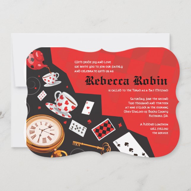 ALICE IN WONDERLAND Bat Mitzvah Invitation (Front)