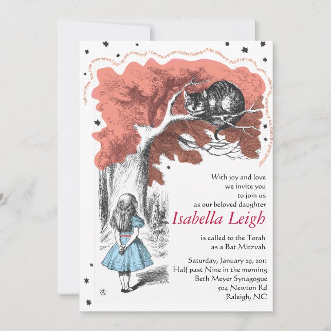 Alice In Wonderland Bat Mitzvah Invitation Invite (Front)