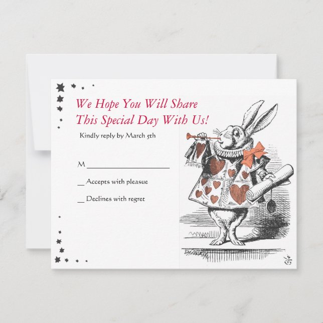 Alice In Wonderland Bat Mitzvah Reply Card (Front)