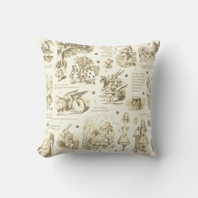 Alice in Wonderland Beige Toile Quotes Cushion (Front)