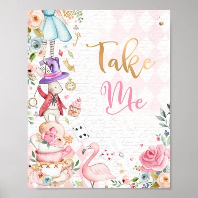 Alice In Wonderland Birthday Decor Take Me Sign (Front)