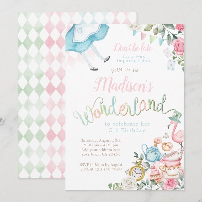 Alice in Wonderland Birthday Invitation (Front/Back)
