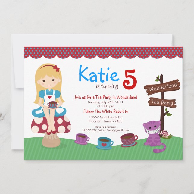 Alice in Wonderland Birthday Invitation (Front)