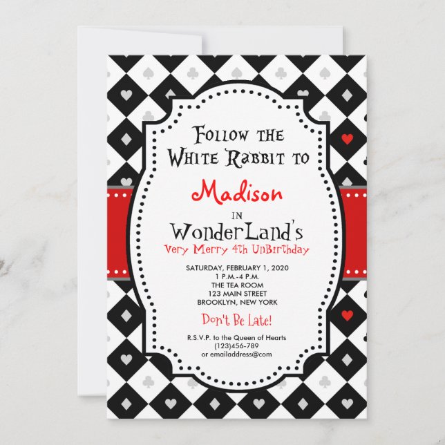 Alice in Wonderland Birthday Invite Queen of Heart (Front)