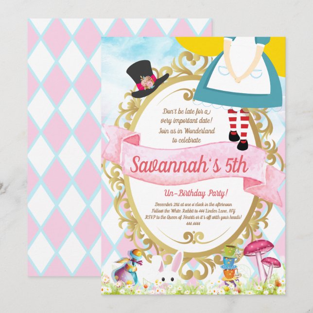 Alice in Wonderland Birthday Party Invitation (Front/Back)