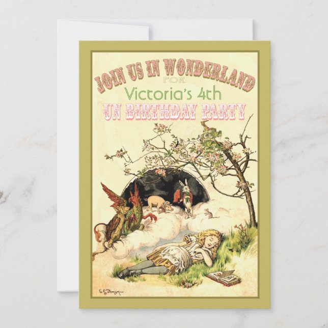 Alice in wonderland birthday party invitations (Front)