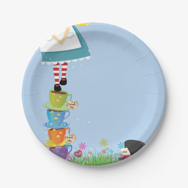 Alice in Wonderland birthday party paper plates (Front)