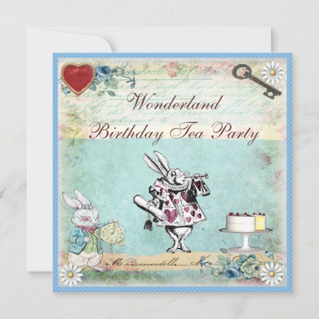Alice in Wonderland Birthday Tea Party Invites (Front)