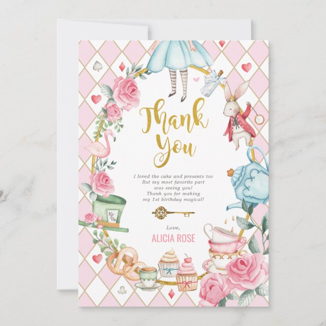 Alice in Wonderland Birthday Tea Thank You Card (Front)